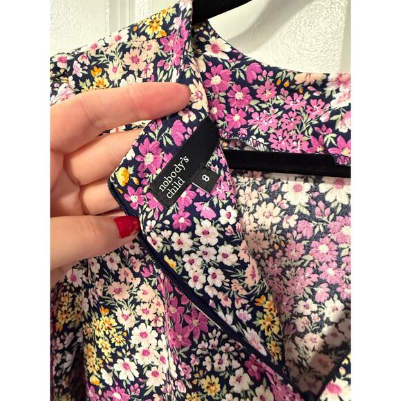 NEW! Nobody's Child US 4/UK 8 Puff Shoulder Liberty Floral Tea Dress Pink Black - Picture 5 of 10